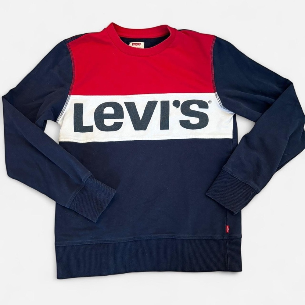 Levi’s Kids Colorblock Logo Sweatshirt – Red/White/Navy – Size L (12–13)